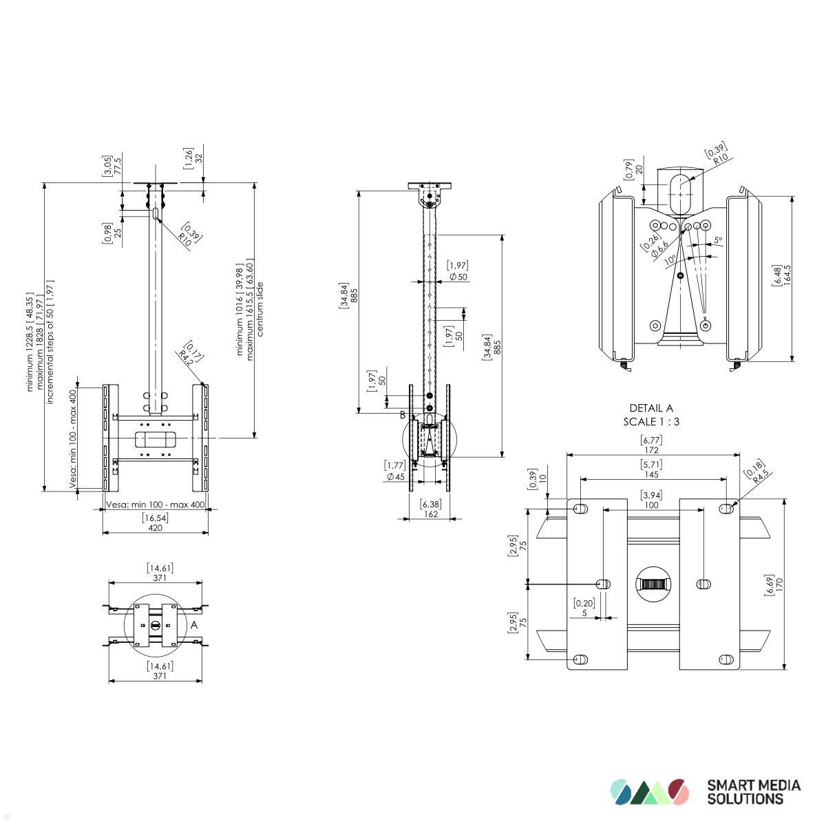SMS Func Ceiling LP Dual Monitor Deckenhalterung quer/hoch, weiß (02-115-4) techische Zeichnung SMS Func Ceiling LP Dual Monitor Deckenhalterung quer/hoch, weiß (02-115-4) techische Zeichnung