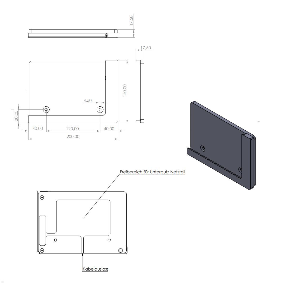 TabLines TWP027S Wandhalterung für Apple iPad 10.9 (10. Gen.), silber, Zeichnung TabLines TWP027S Wandhalterung für Apple iPad 10.9 (10. Gen.), silber, Zeichnung