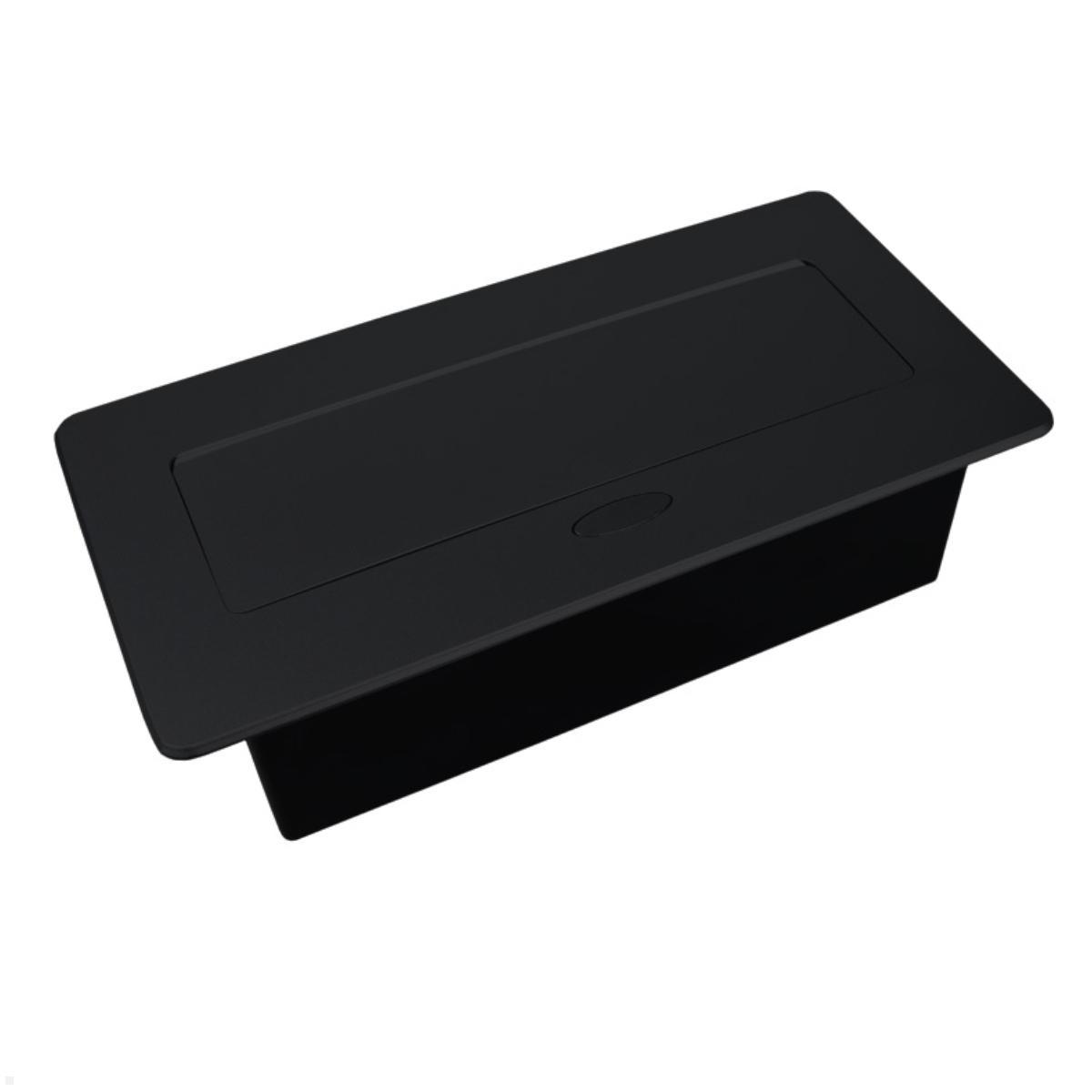 TecLines TES010B 2-fach Einbausteckdose mit USB-Charger, 1,5m Kabel, schwarz Deckel geschlossen