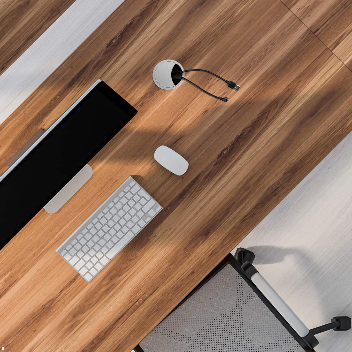 TecLines TKD002A Tisch Kabeldurchführung 80x21 mm, anthrazit Anwendungsbeispiel in Weiß TecLines TKD002A Tisch Kabeldurchführung 80x21 mm, anthrazit Anwendungsbeispiel in Weiß