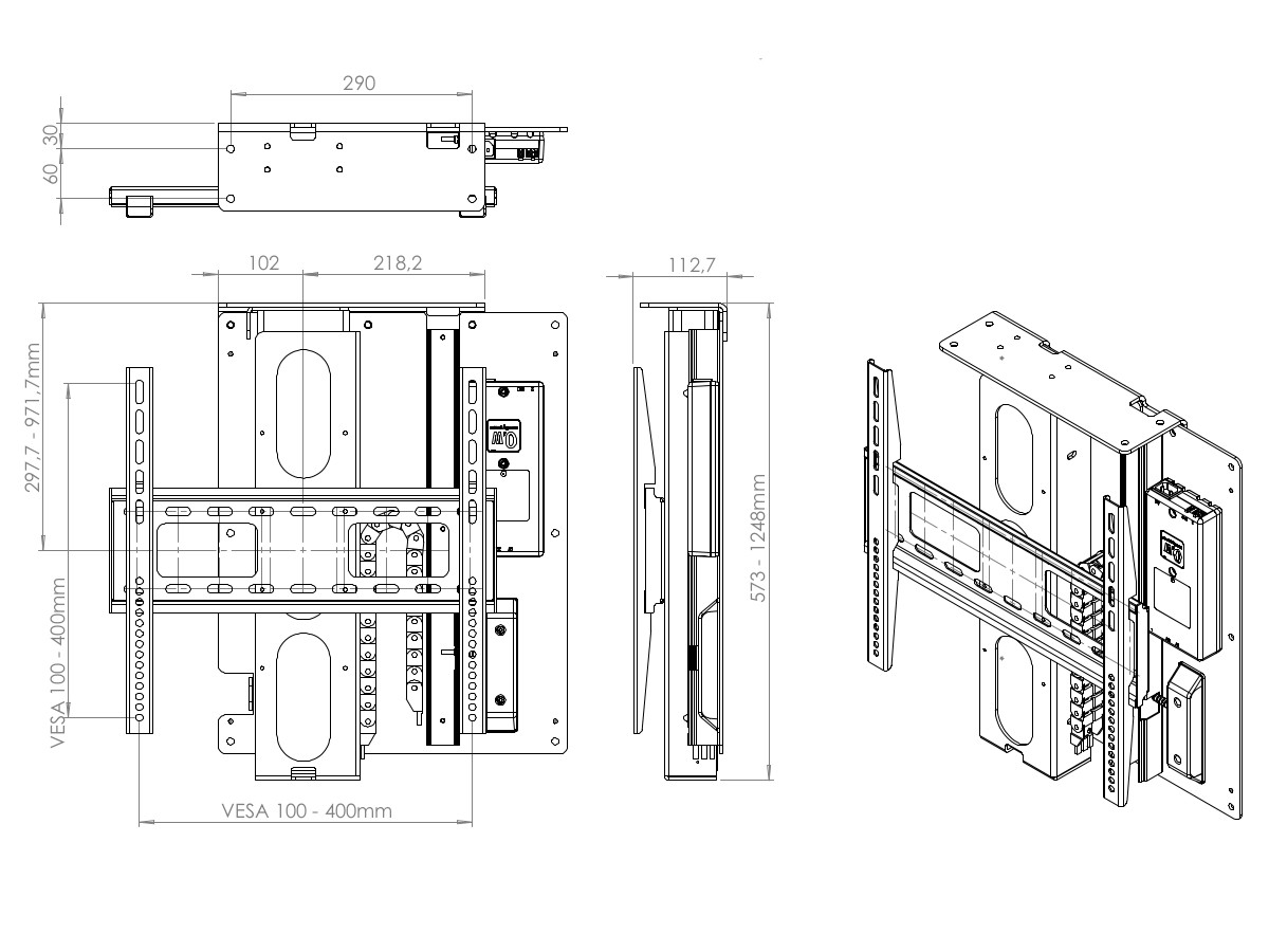 MonLines MLD675S myTVLift Deckenlift elektrisch, 675mm, silber technische Zeichnung MonLines MLD675S myTVLift Deckenlift elektrisch, 675mm, silber technische Zeichnung