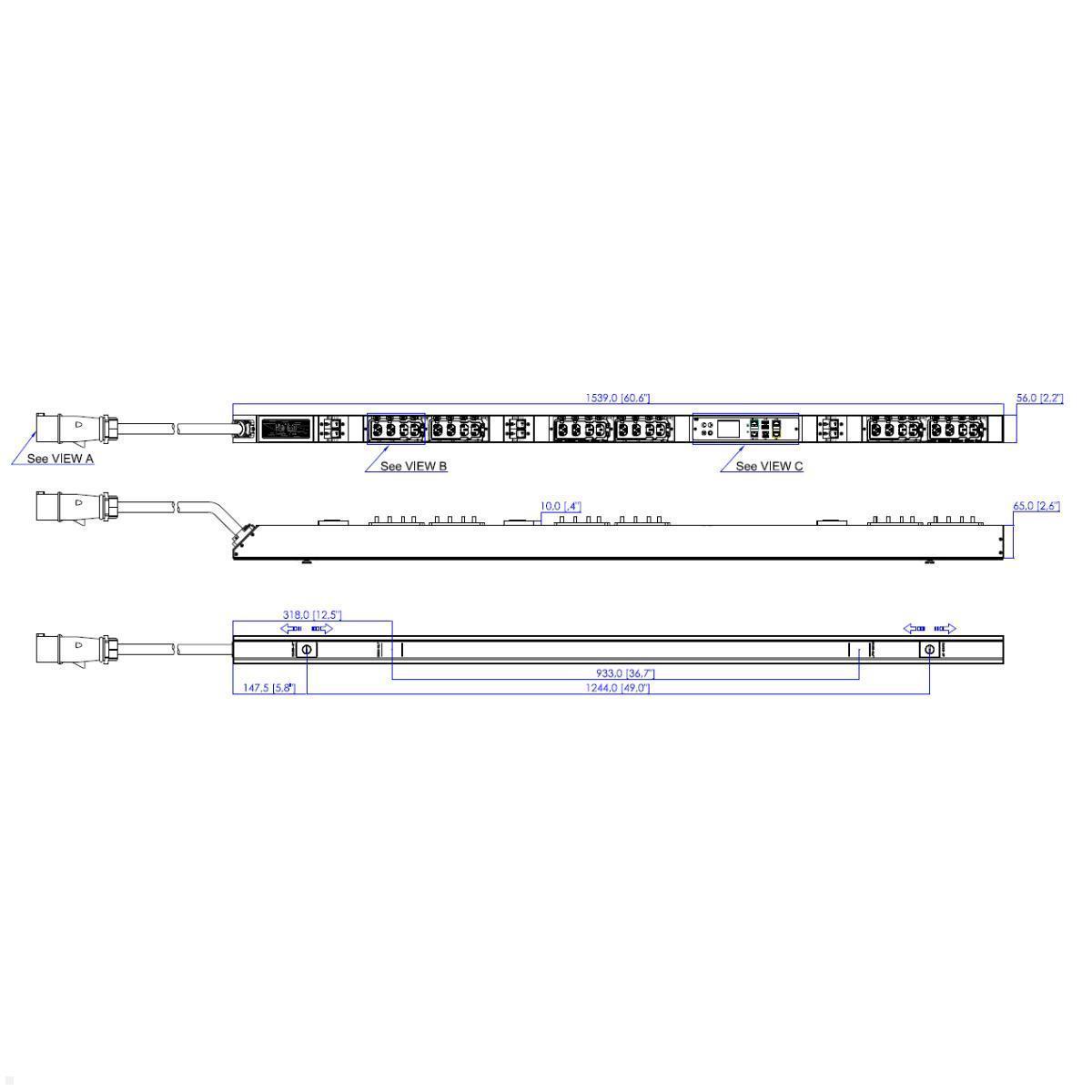 Legrand Raritan iX Rack-PDU 0U mit 12xHDOT C13 / 12xCx, 3-phasig 400V 32A, Outlet Metered/Switched (PX4-5917-E7V2), 0U vertikale Stromverteilung