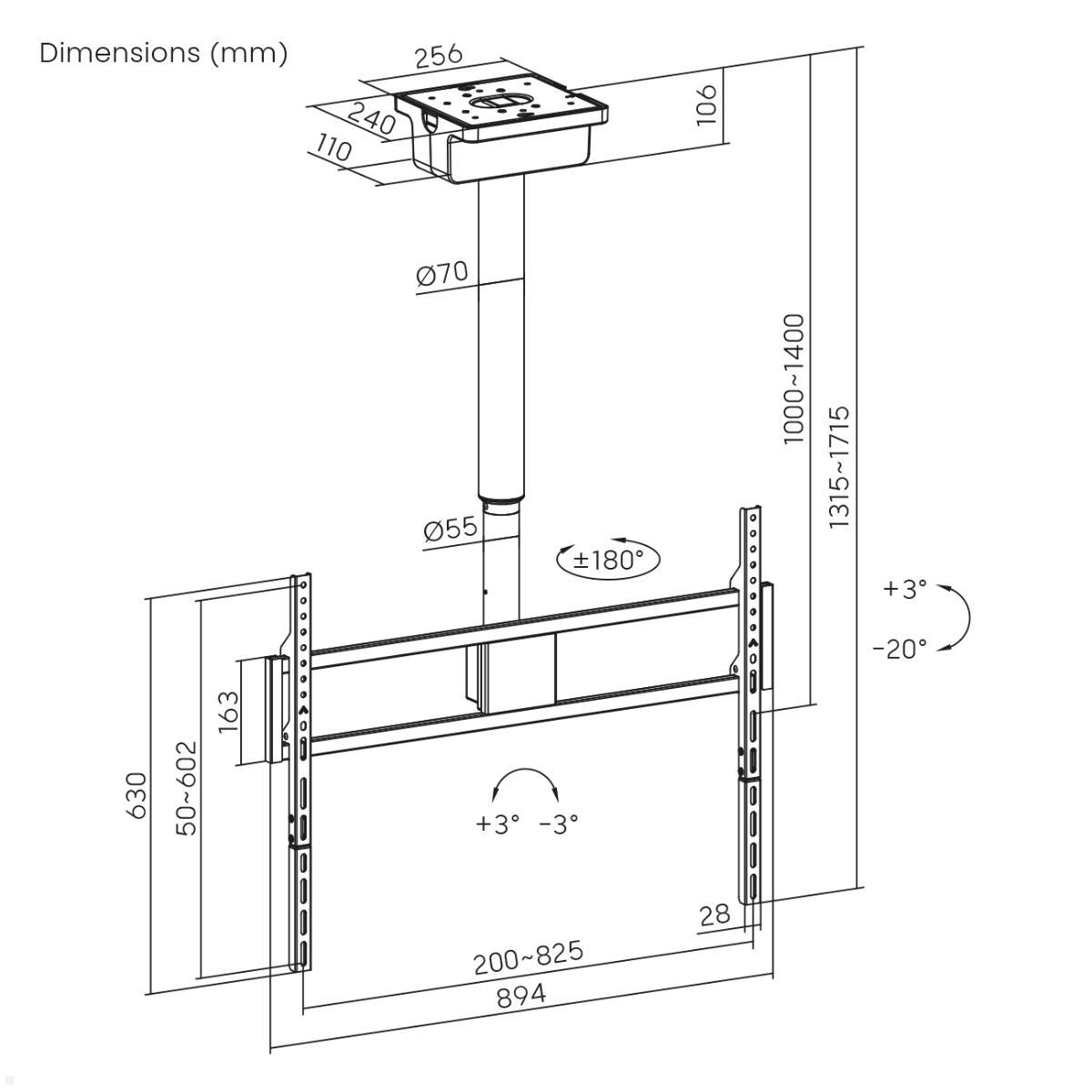 MonLines MDH016 elektrisch schwenkbare TV Deckenhalterung 50 - 100 Zoll, Positionsspeicher Funktion