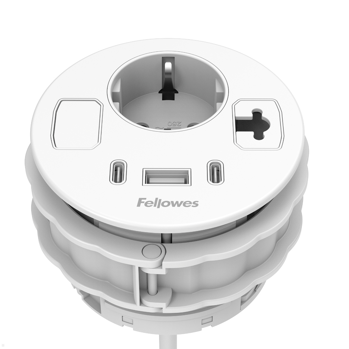 Fellowes Power-Spot Einbausteckdose mit 1x USB-A und 2x USB-C Charger 45W ( 100136878), weiß