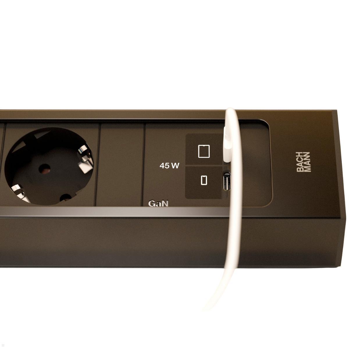 Bachmann CASIA 2 3x Steckdose 1x USB C/C 45W, 2m Zuleitung (BM0023178), schwarz, USB C/C 45W Charger