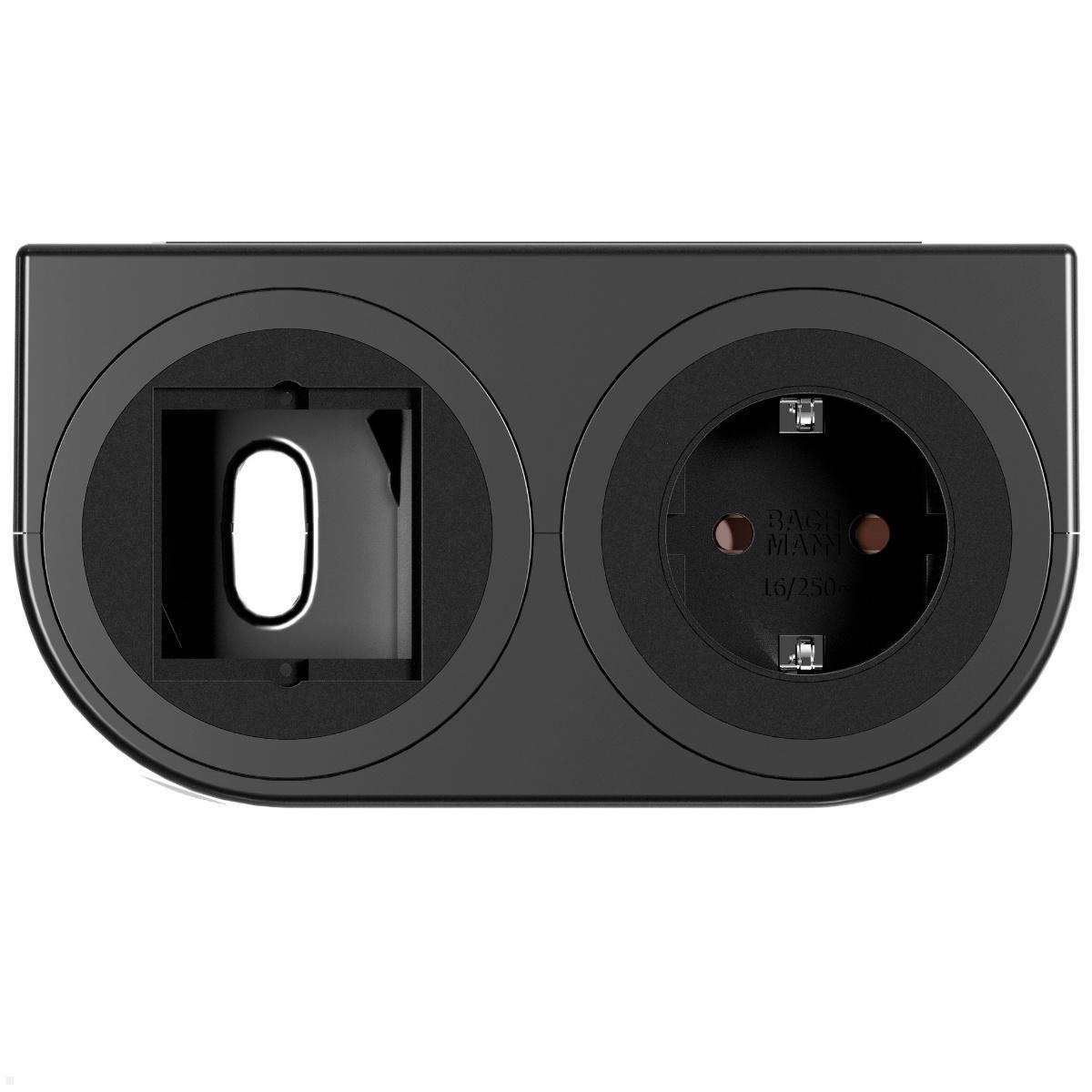 Bachmann PIX HOLDER DOUBLE Steckdose für Möbel mit 1x CEE7/3, 1x CM, 2m Zuleitung (BM0020102), Steckdoseneinheit 2-fach Zuleitung