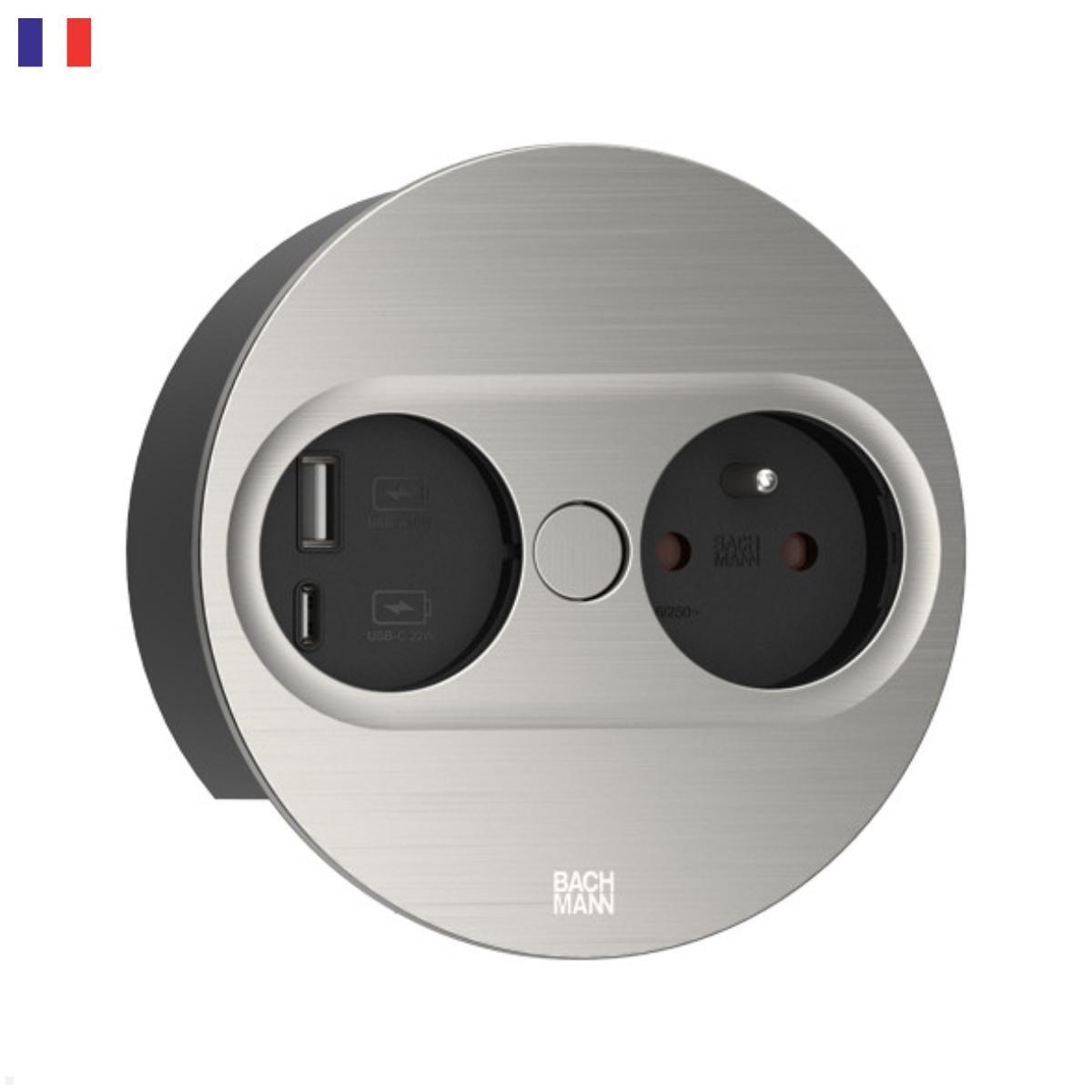 Bachmann TWIST 2 1x FR Steckdose UTE 1x USB-Charger A/C, rund (946.006) Edelstahl-Optik Bachmann TWIST 2 1x FR Steckdose UTE 1x USB-Charger A/C, rund (946.006) Edelstahl-Optik