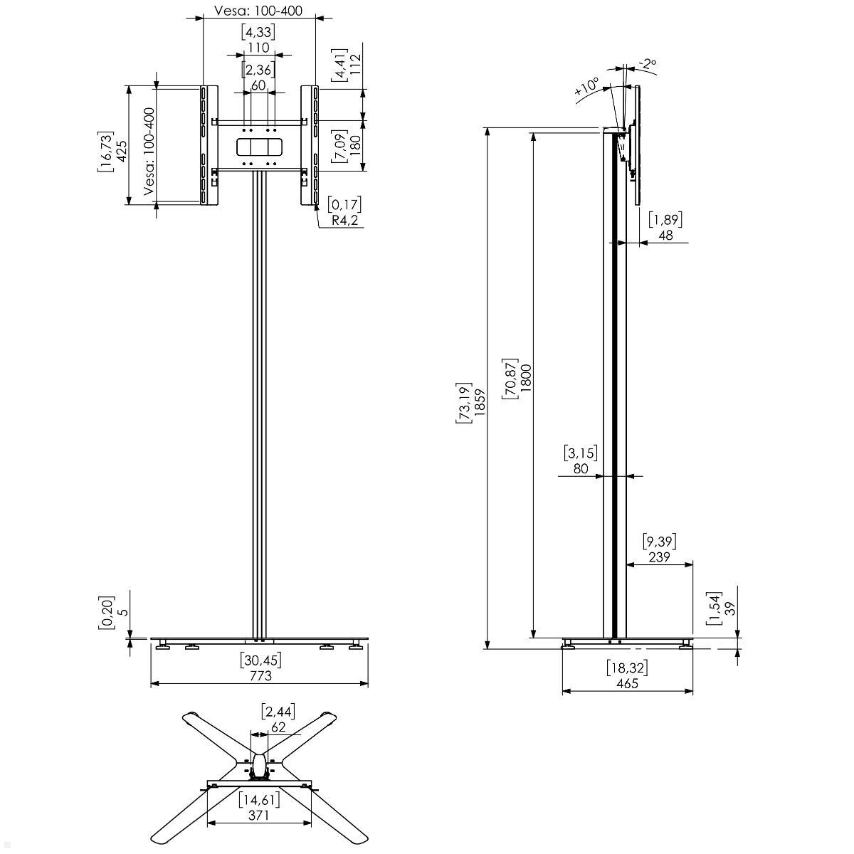 SMS Icon FM T 1800 Monitorständer bis 50 Zoll, silber (K12-011-7), technische Zeichnung SMS Icon FM T 1800 Monitorständer bis 50 Zoll, silber (K12-011-7), technische Zeichnung