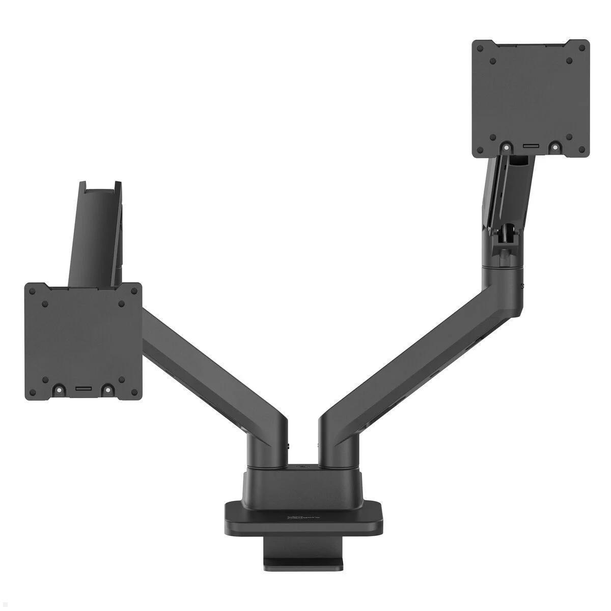 Vogels Essential M3042B Dual Monitor Tischhalterung höhenverstellbar 27 cm, schwarz, Gasfeder Dual Schwenkarm 17-49 Zoll