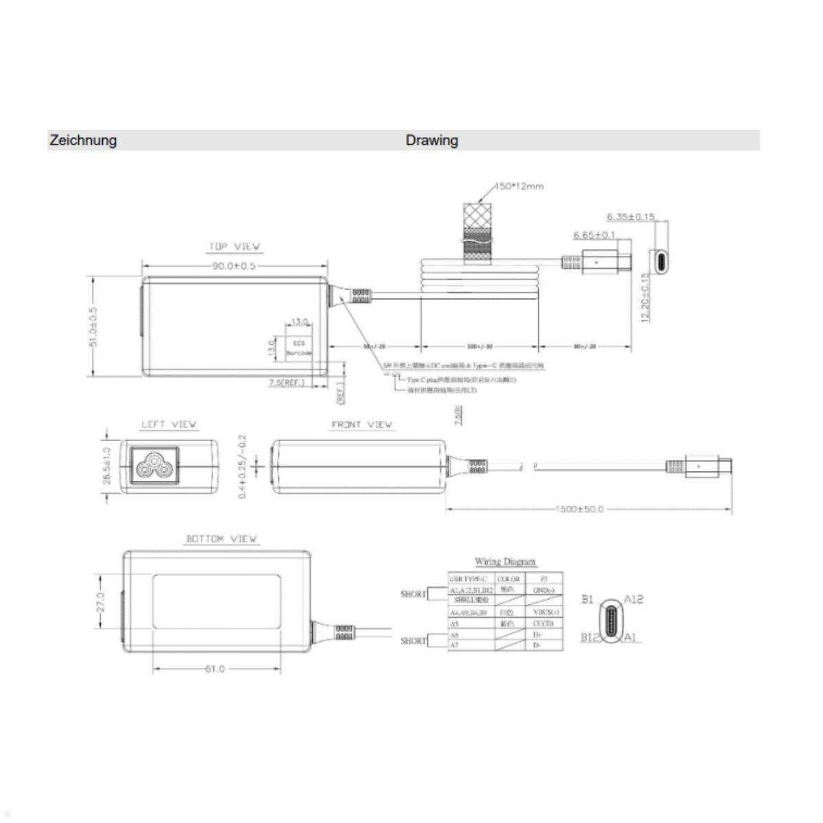 Bachmann Zubehör Netzteil USB-C 65W PD mit Kabelpeitsche 1,5m (918.194), Skizze Bachmann Zubehör Netzteil USB-C 65W PD mit Kabelpeitsche 1,5m (918.194), Skizze