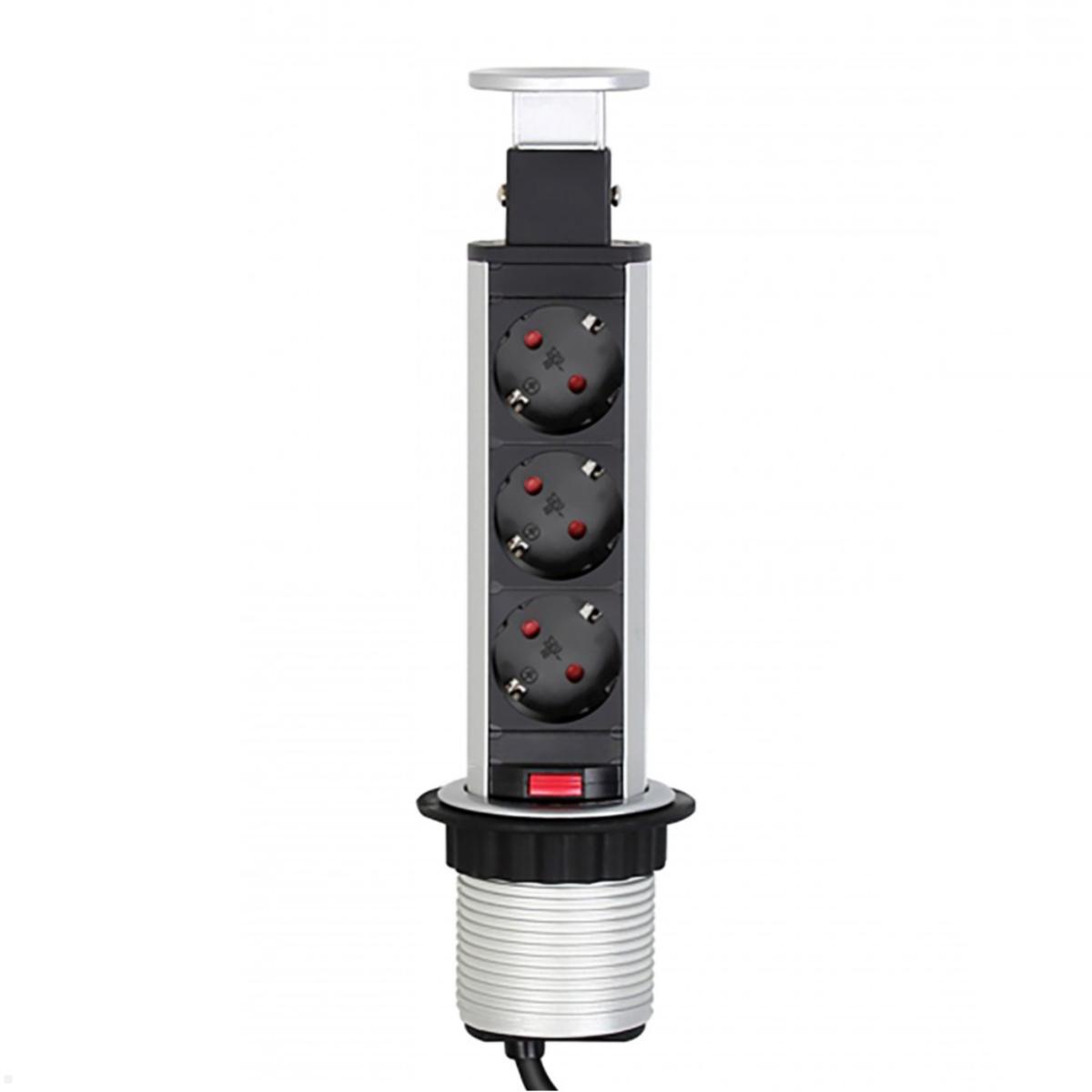 TecLines TVS008S versenkbare 3-fach Steckdosenleiste, silber TecLines TVS008S versenkbare 3-fach Steckdosenleiste, silber