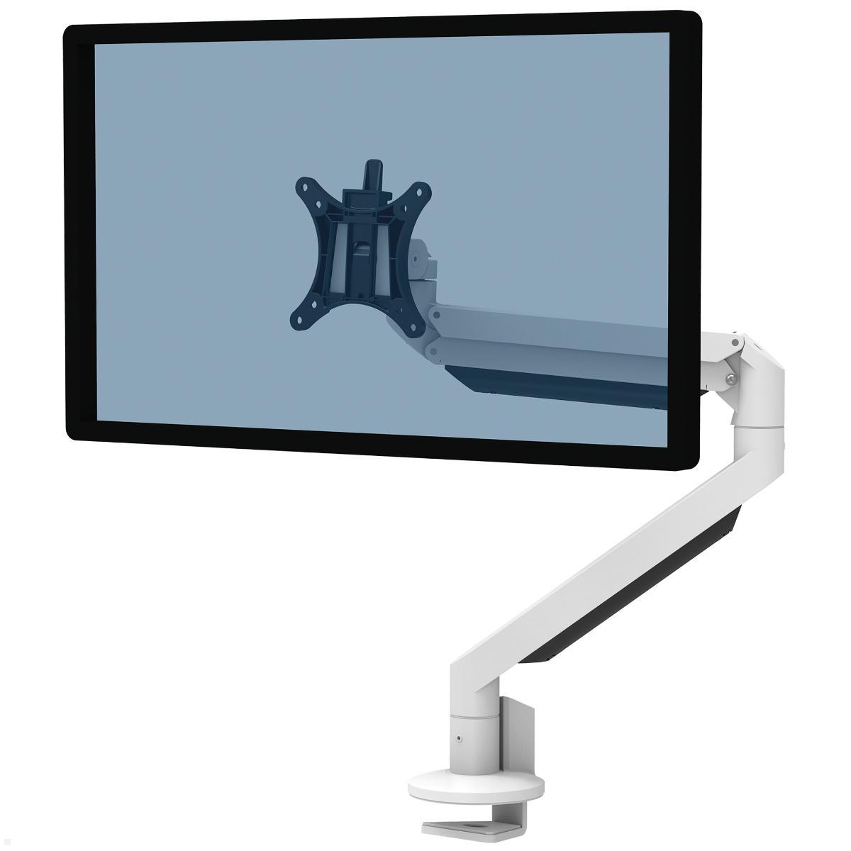 Fellowes Galaxy Single Monitor Tischhalterung mit C-Klemme, Ansicht mit Monitor