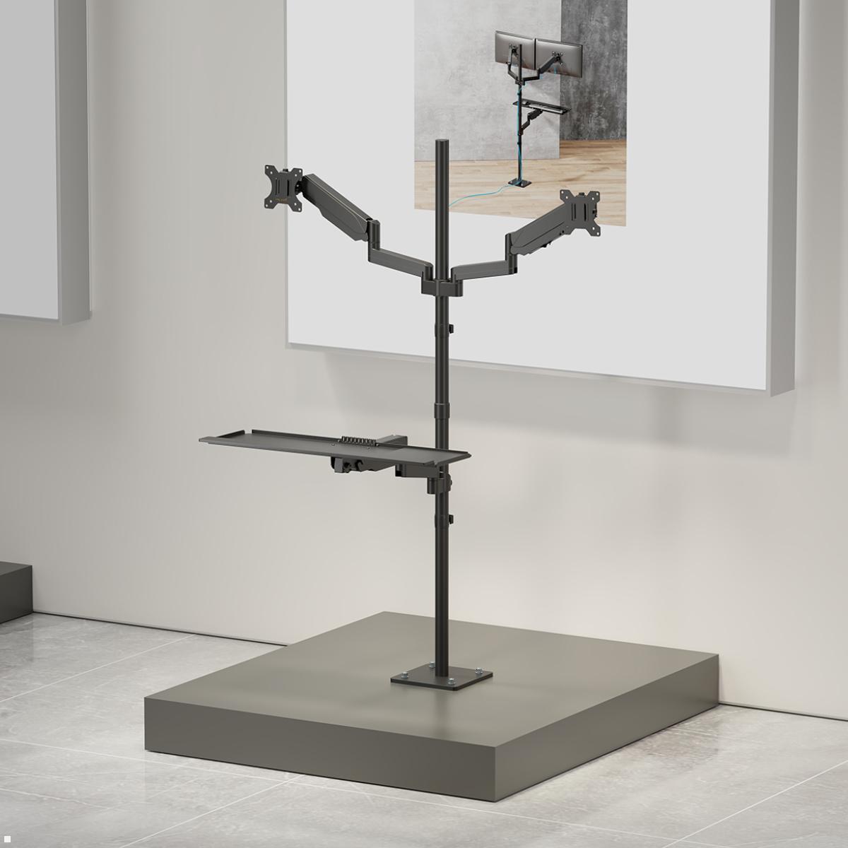 MonLines MBS020B dual Monitor Bodenstandfuß anschraubbar mit Tastaturhalterung, Beispiel MonLines MBS020B dual Monitor Bodenstandfuß anschraubbar mit Tastaturhalterung, Beispiel