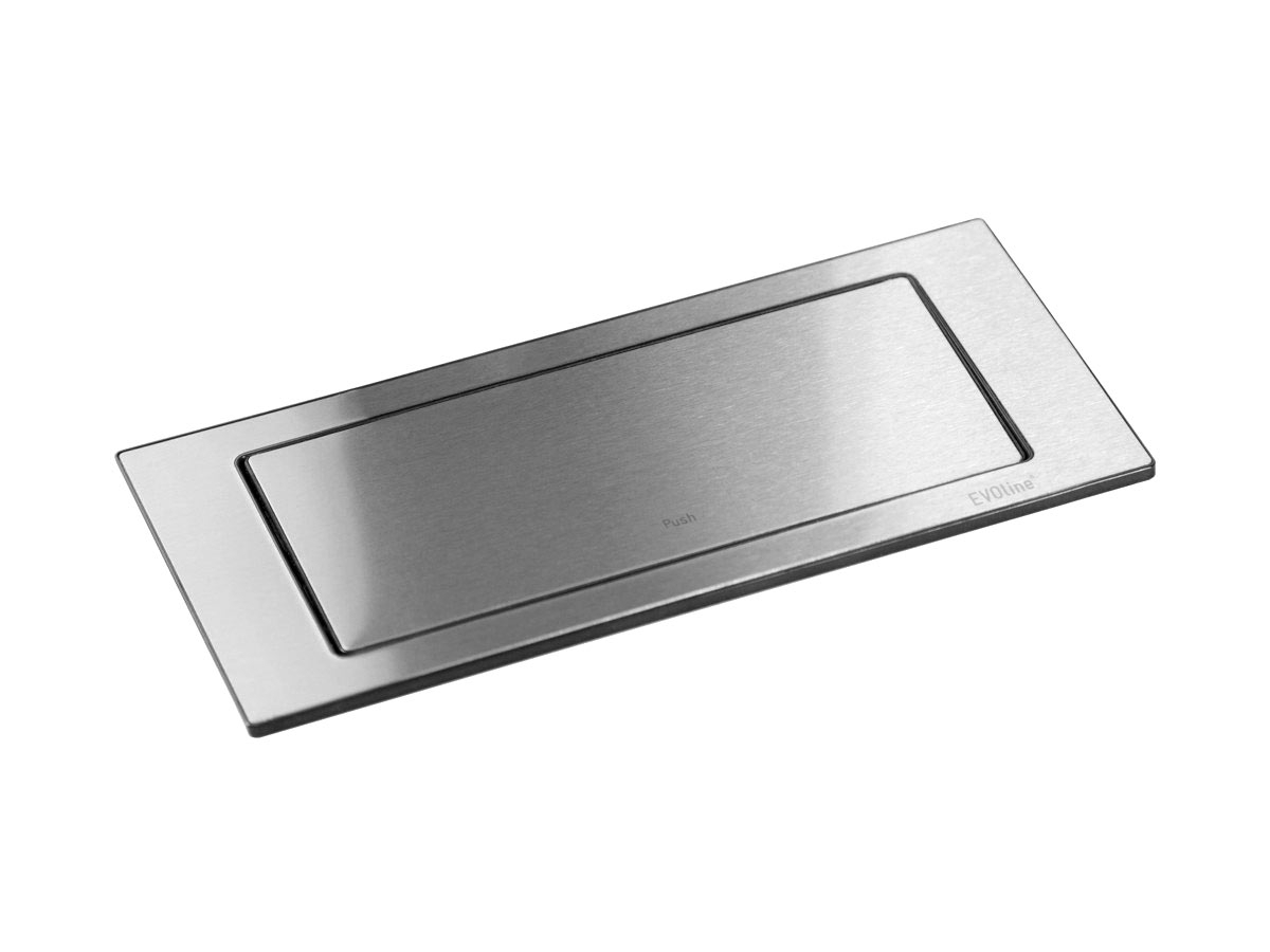 EVOLine BackFlip Standard 2x Steckdose, 1x USB Charger Edelstahl Abdeckung EVOLine BackFlip Standard 2x Steckdose, 1x USB Charger Edelstahl Abdeckung