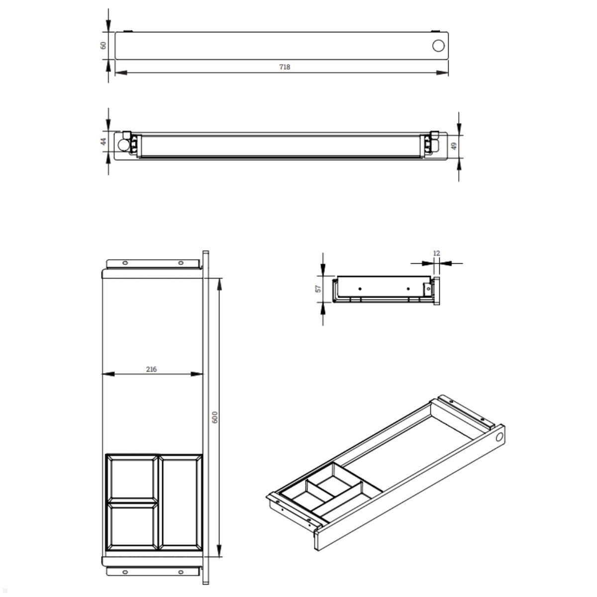 TecLines TUS019B ausziehbare Unterbau Schublade Slim, abschließbar, Maße