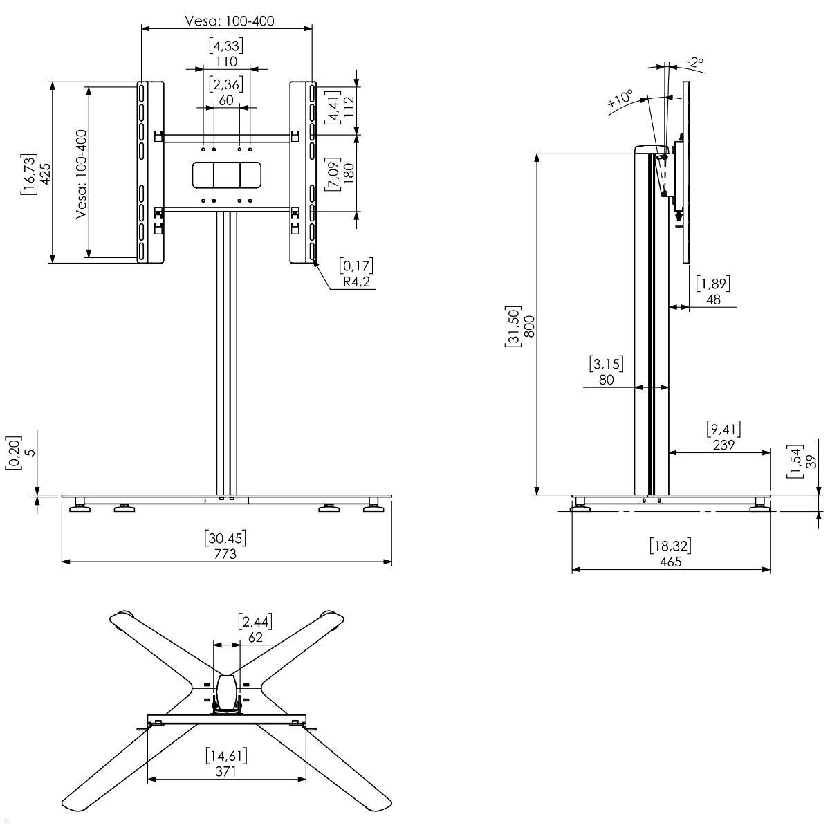 SMS Icon FM T 800 Monitorständer bis 50 Zoll, schwarz (K12-008-1), technische Zeichnung SMS Icon FM T 800 Monitorständer bis 50 Zoll, schwarz (K12-008-1), technische Zeichnung