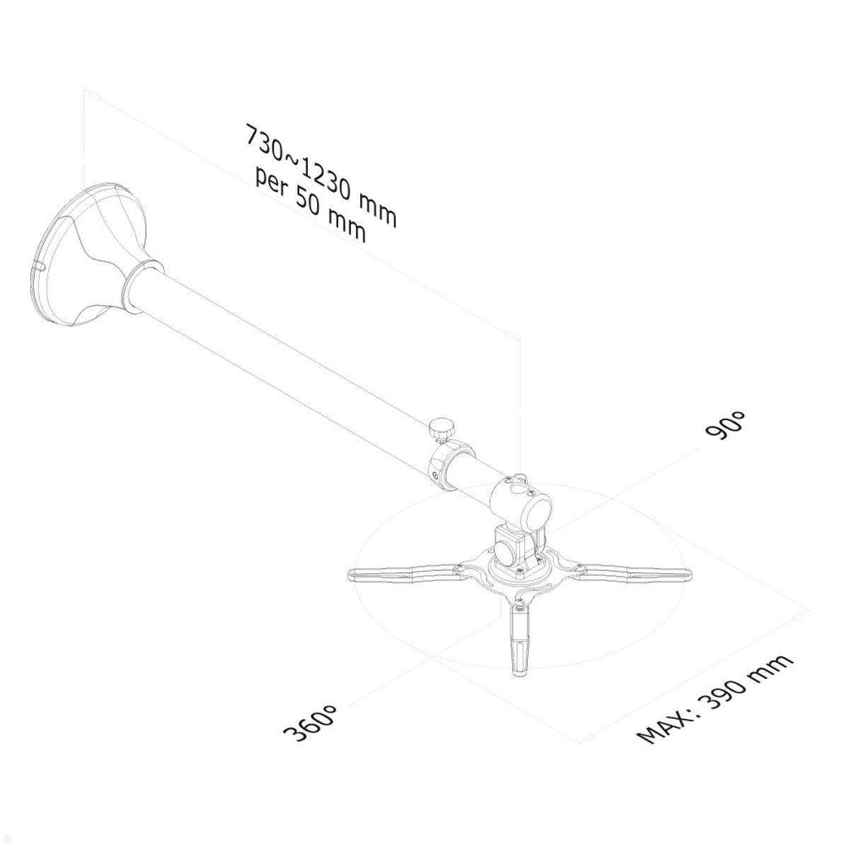 Neomounts BEAMER-W100 Wandhalterung, silber technische Zeichnung Neomounts BEAMER-W100 Wandhalterung, silber technische Zeichnung