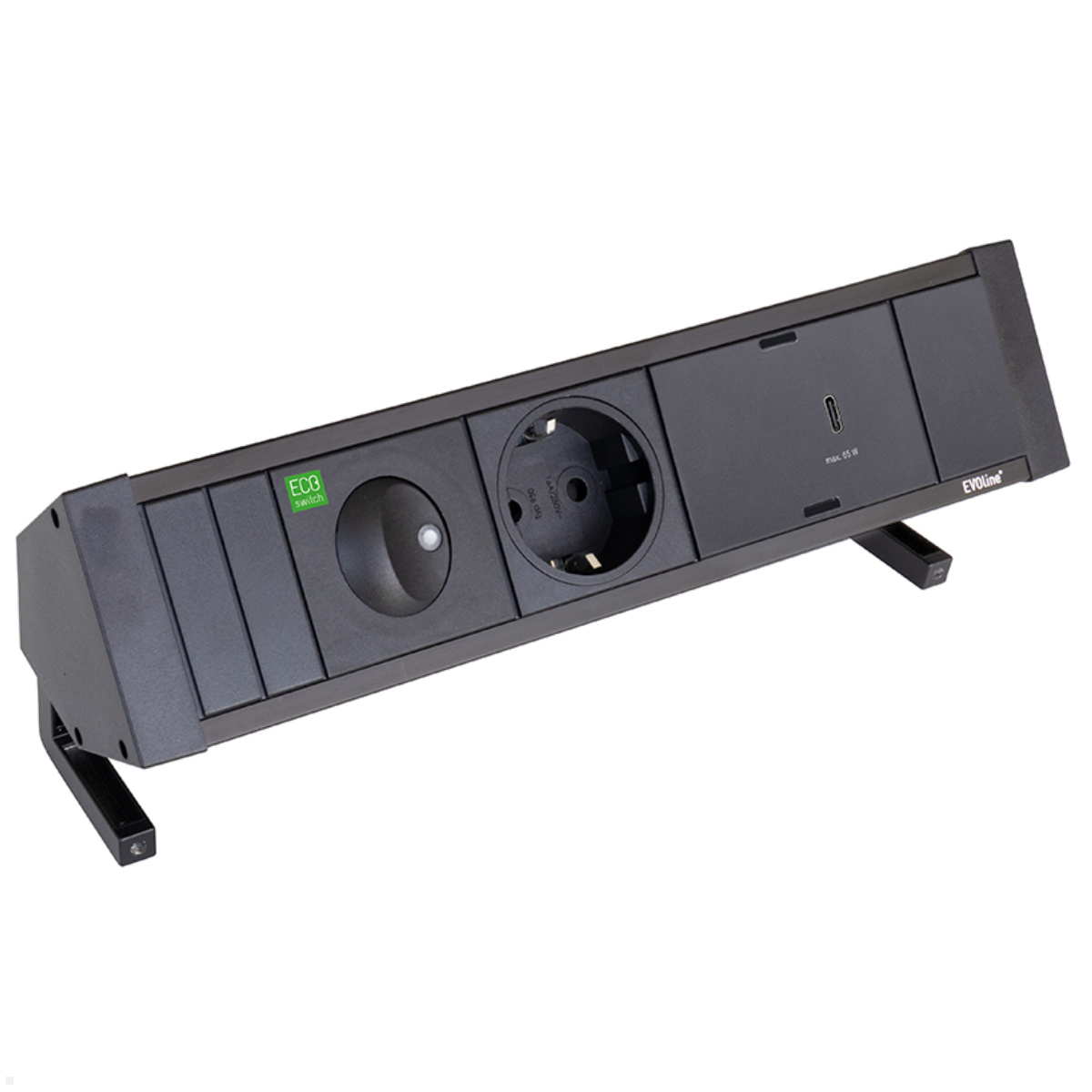 EVOline Dock Square – ECOswitch 1x Schuko, 1x Schalter, 1x Wechselcharger, Schwarz