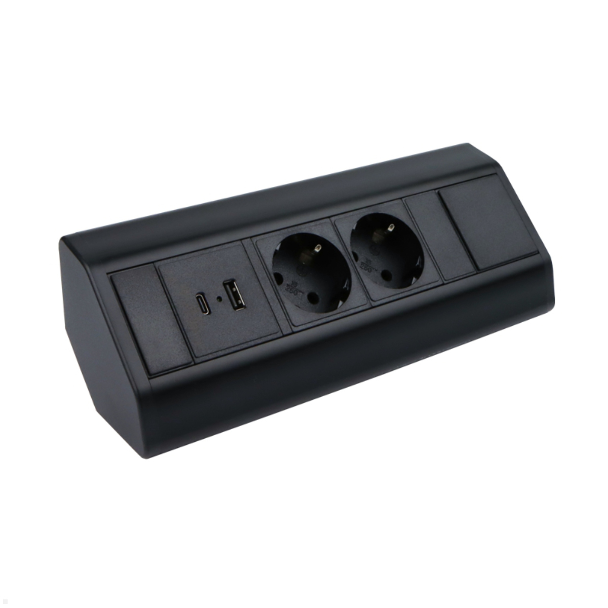 TecLines TAS003 2-fach Ecksteckdose mit 2x USB A+C Charger, schwarz