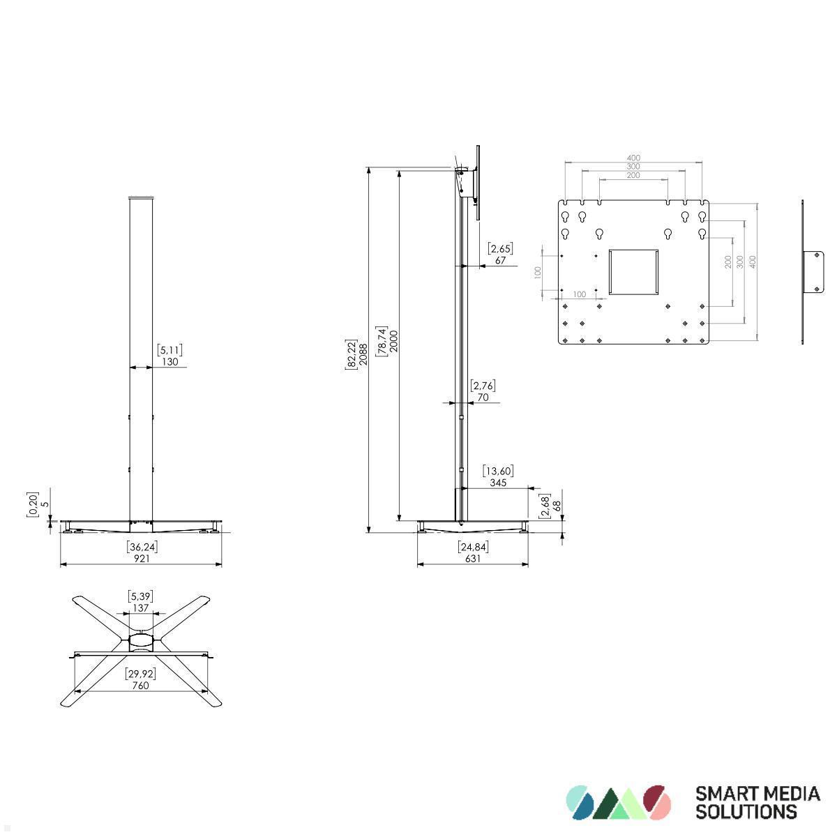 SMS Icon FH T 2000 C Monitorständer mit VESA Adapter bis 400x400 mm, silber technische Zeichnung SMS Icon FH T 2000 C Monitorständer mit VESA Adapter bis 400x400 mm, silber technische Zeichnung