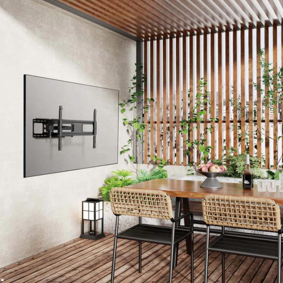 MonLines MWH037B Outdoor TV Wandhalterung 37-86 Zoll, schwenkbar, Ansicht mir Display