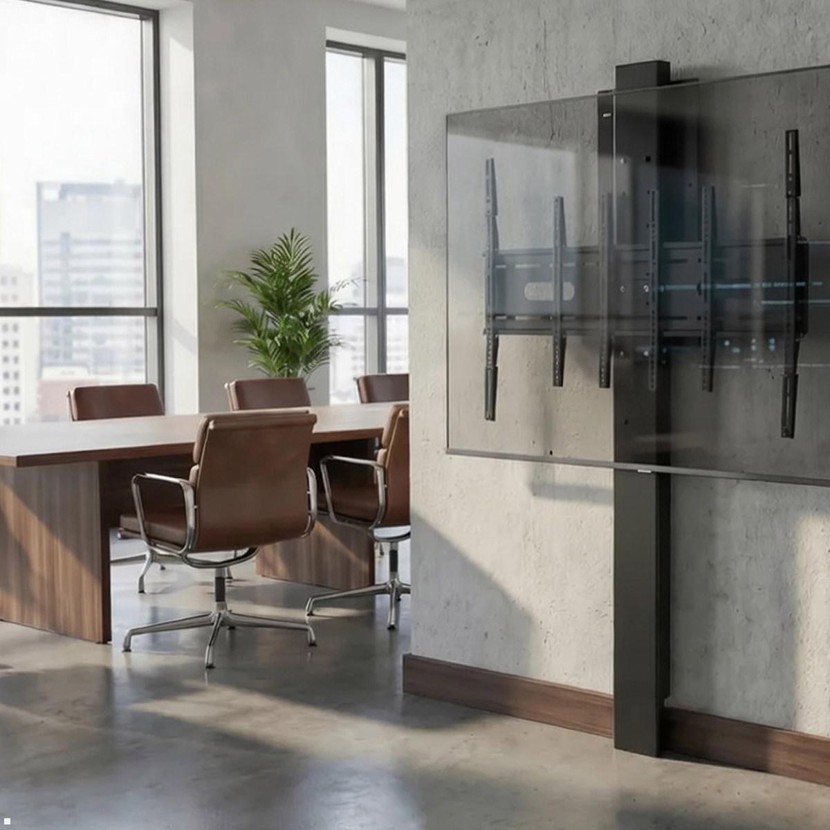 MonLines MBW001B TV Boden-Wandhalterung bis 86 Zoll, schwarz, Anwendung mit Display