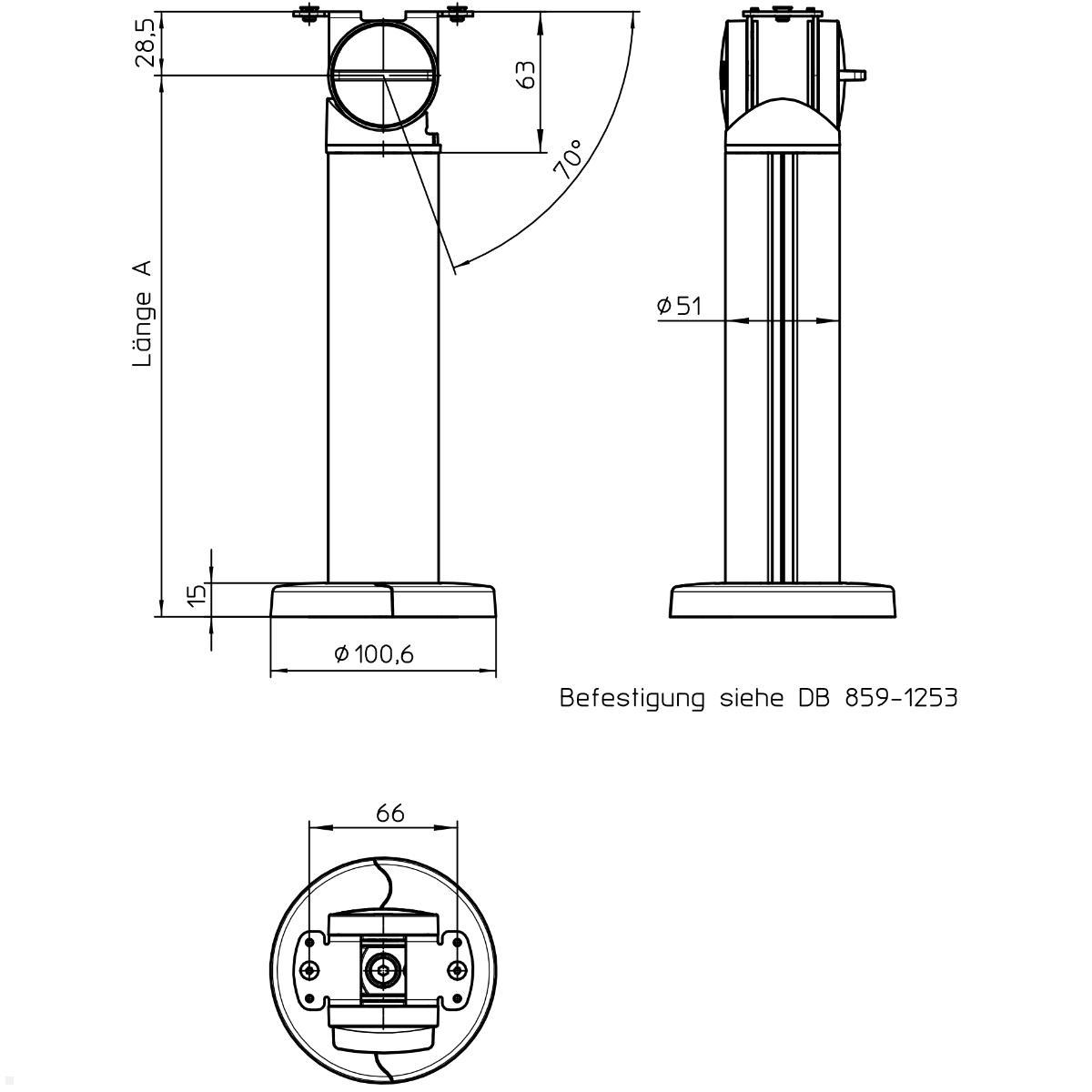 Novus POS base connect 100 mit EC Terminal Universal Adapter, technische Zeichnung Säule Novus POS base connect 100 mit EC Terminal Universal Adapter, technische Zeichnung Säule
