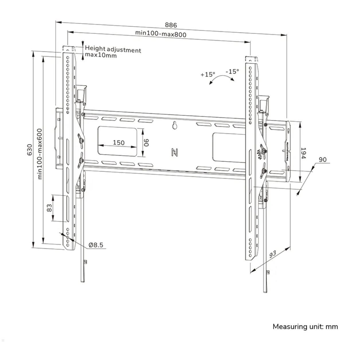 Neomounts Level WL35-750BL18 neigbarer Schwerlast TV Wandhalter 43 - 98 Zoll, 125 kg, Skizze Neomounts Level WL35-750BL18 neigbarer Schwerlast TV Wandhalter 43 - 98 Zoll, 125 kg, Skizze