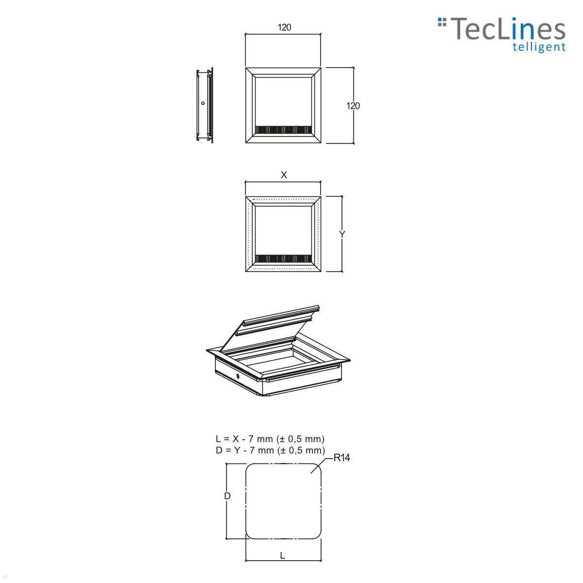 TecLines TKD011T Kabeldurchführung 120x120x25 mm, Titanium / schwarz technische Zeichnung TecLines TKD011T Kabeldurchführung 120x120x25 mm, Titanium / schwarz technische Zeichnung