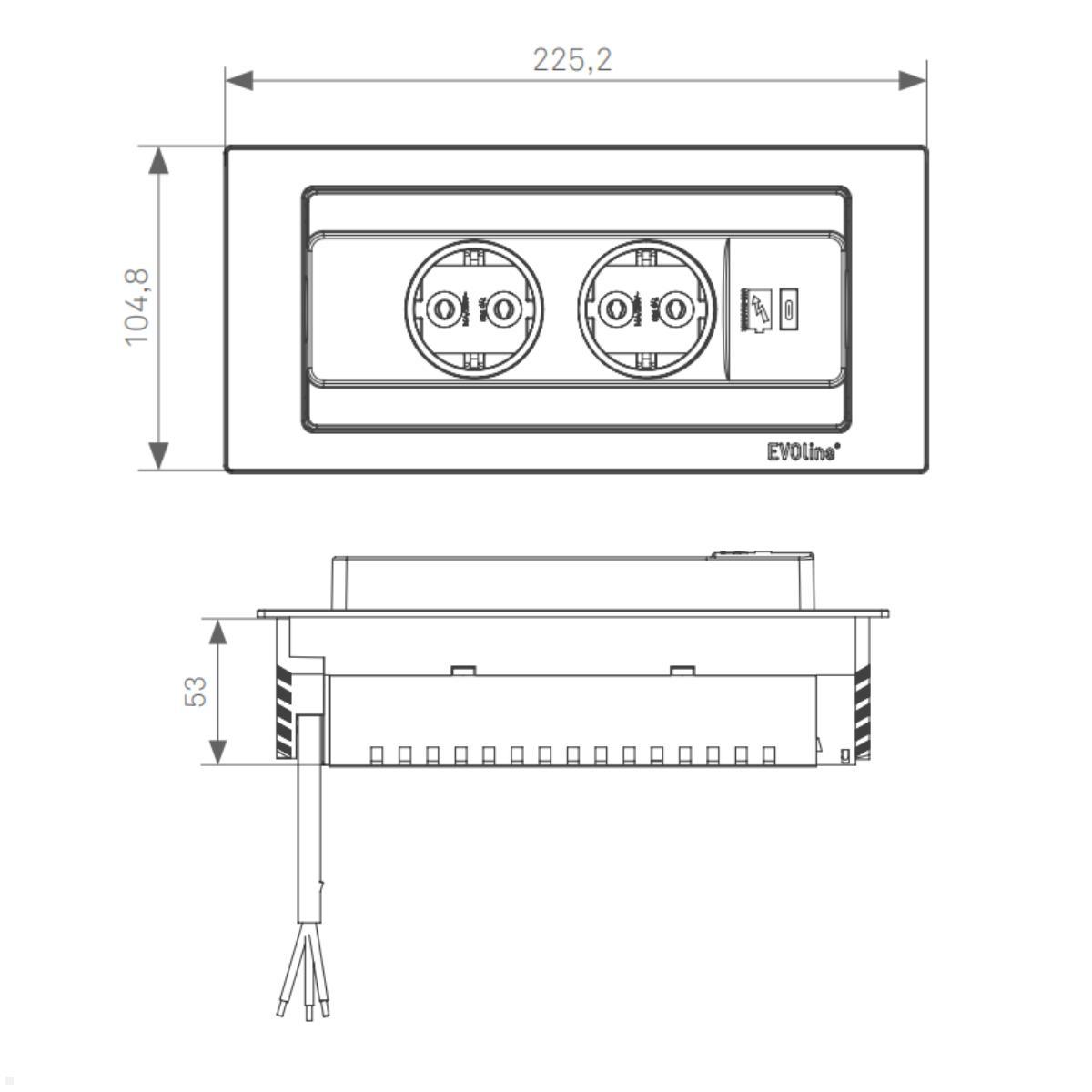 EVOLine BackFlip Cuisine 2x Steckdose mit USB-C Charger, Maße