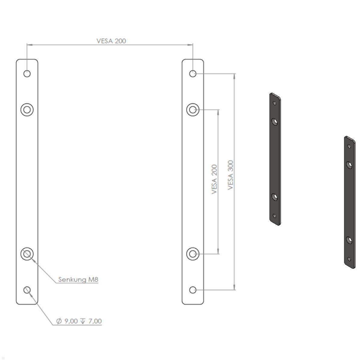 MonLines V097 VESA Adapter von 200x200 auf 200x300, VESA Lochmuster 200x300