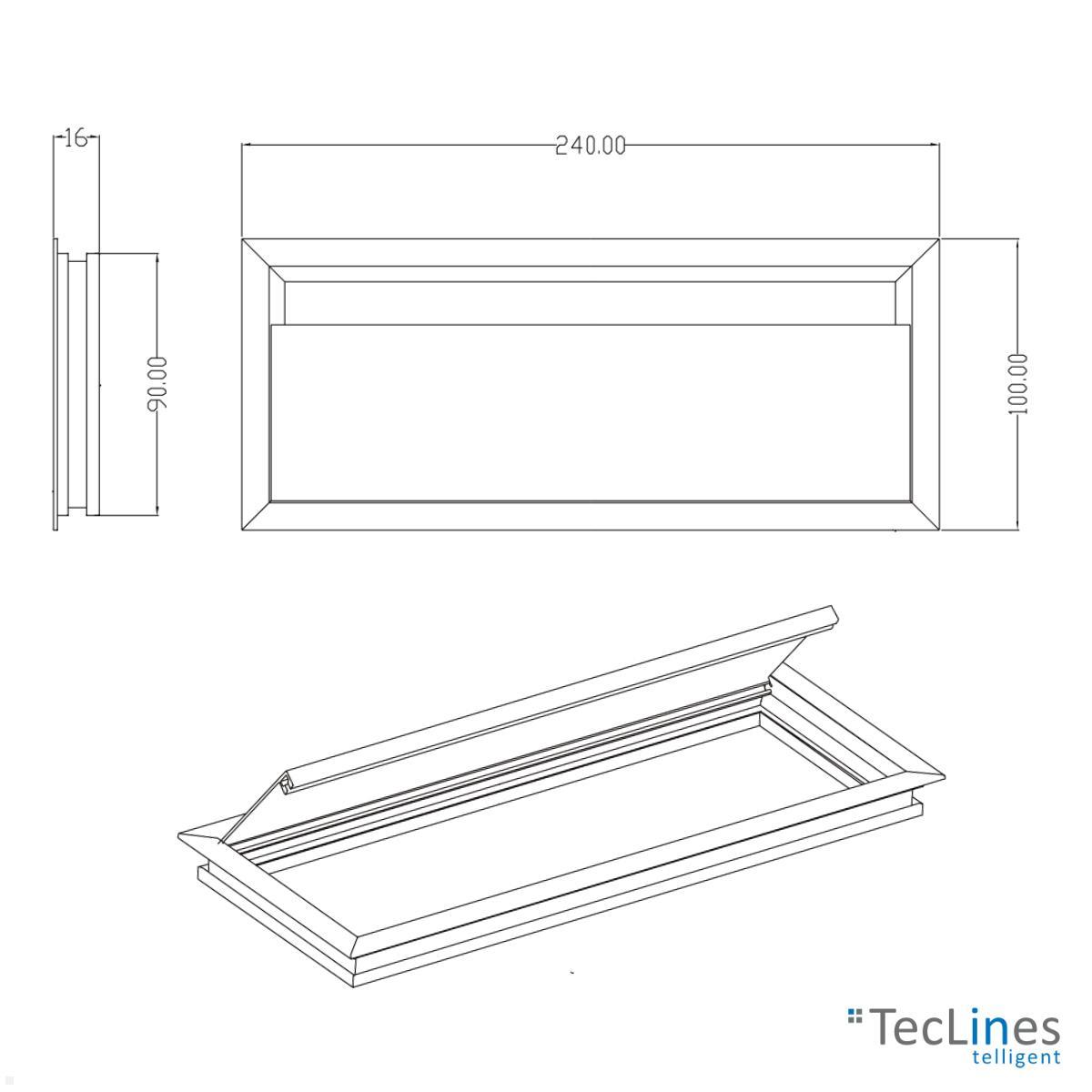 TecLines TKD006W Kabeldurchführung 100x240 mm mit Soft Close, weiß technische Zeichnung TecLines TKD006W Kabeldurchführung 100x240 mm mit Soft Close, weiß technische Zeichnung