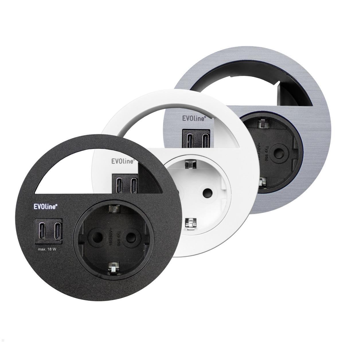 EVOline Circle80 Einbausteckdose mit USB-Charger C/C, Farbauswahl
