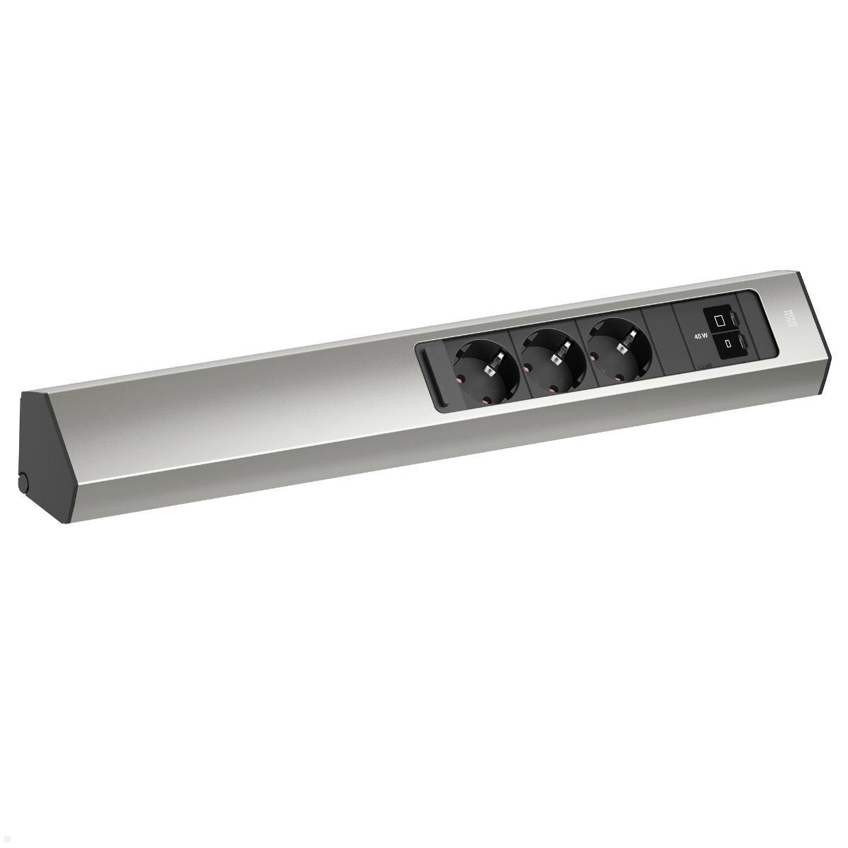 Bachmann CASIA 2 3x Steckdose 1x USB C/C 45W, 2m Zuleitung (BM0023174), Edelstahl Optik