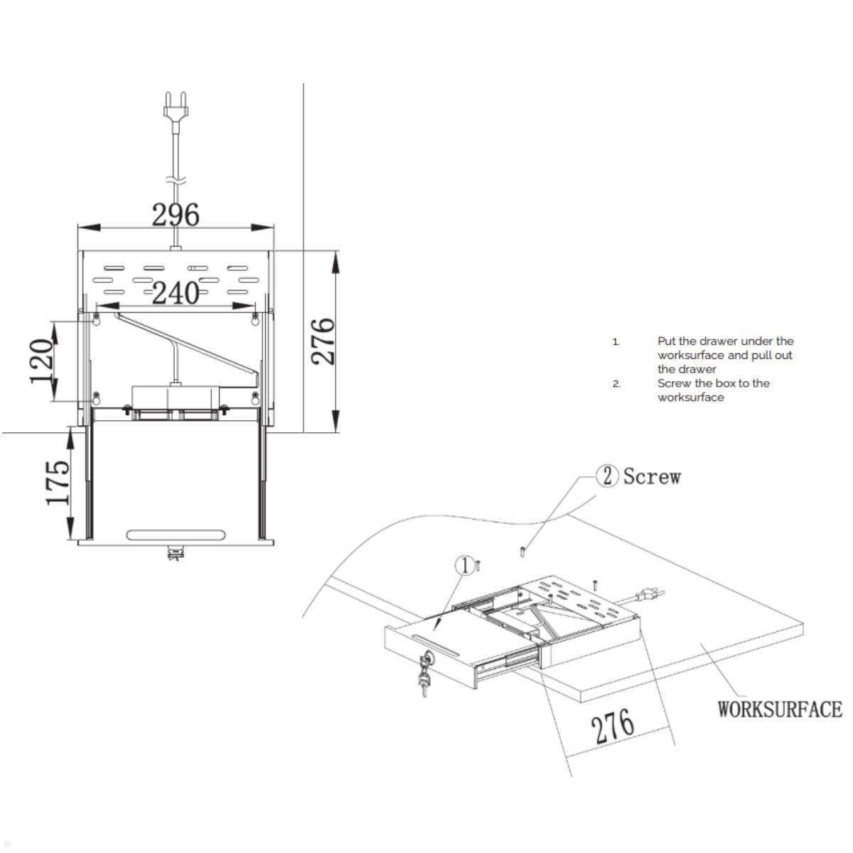 Fellowes Drawer Unterbau Schublade mit USB A/C, Maße