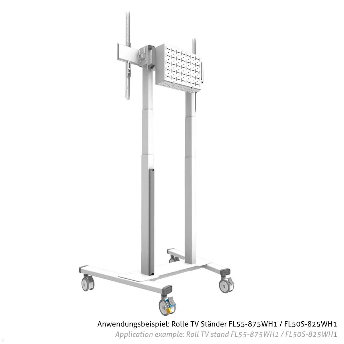 Neomounts ABL-875 Zubehör diebstahlsichere Rollen Bremssperre für TV Ständer Anwendungsbeispiel TV Ständer Neomounts ABL-875 Zubehör diebstahlsichere Rollen Bremssperre für TV Ständer Anwendungsbeispiel TV Ständer