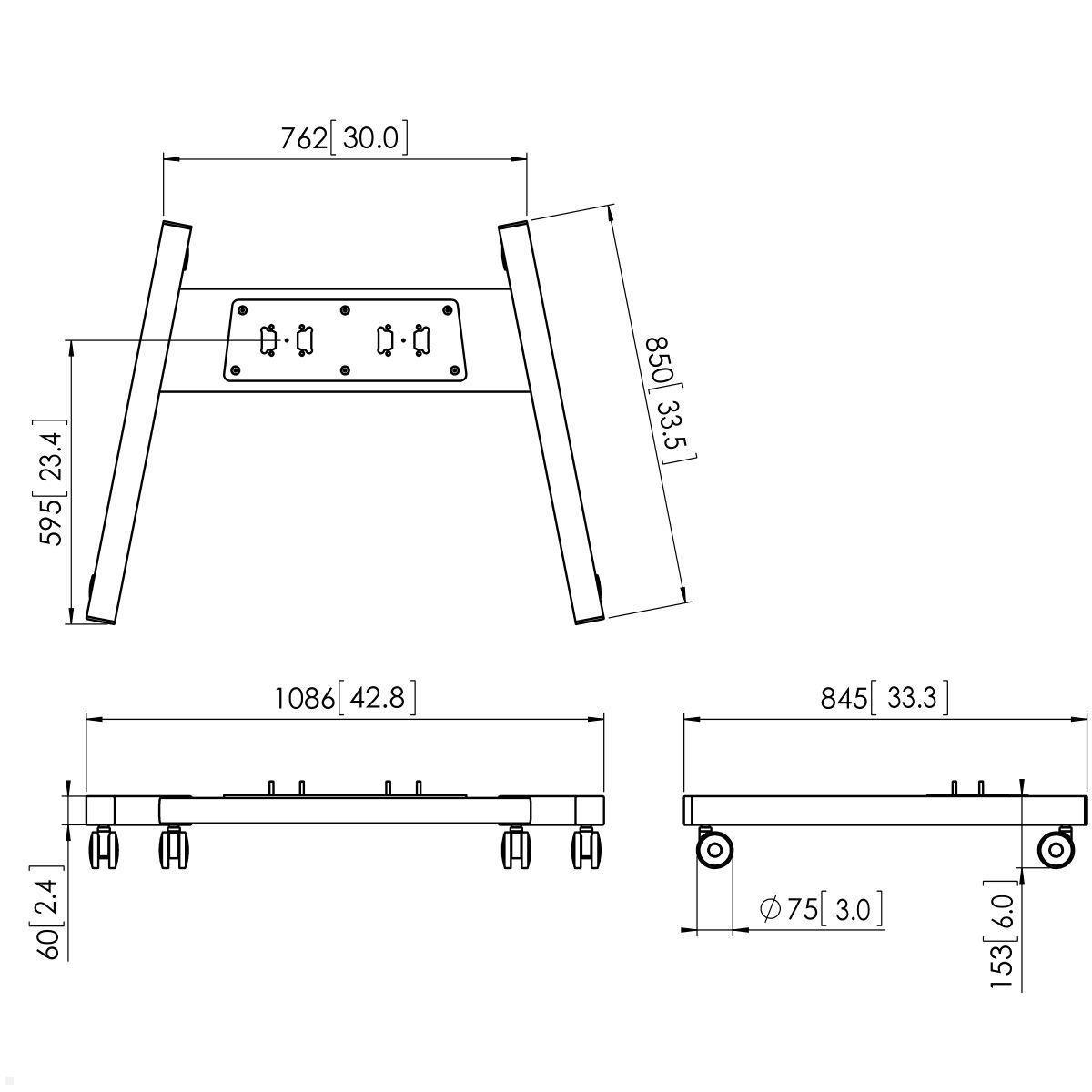 Vogels Connect-it PFT 8530 Wagenrahmen für Touchdisplays, silber, Zeichnung Maße Vogels Connect-it PFT 8530 Wagenrahmen für Touchdisplays, silber, Zeichnung Maße