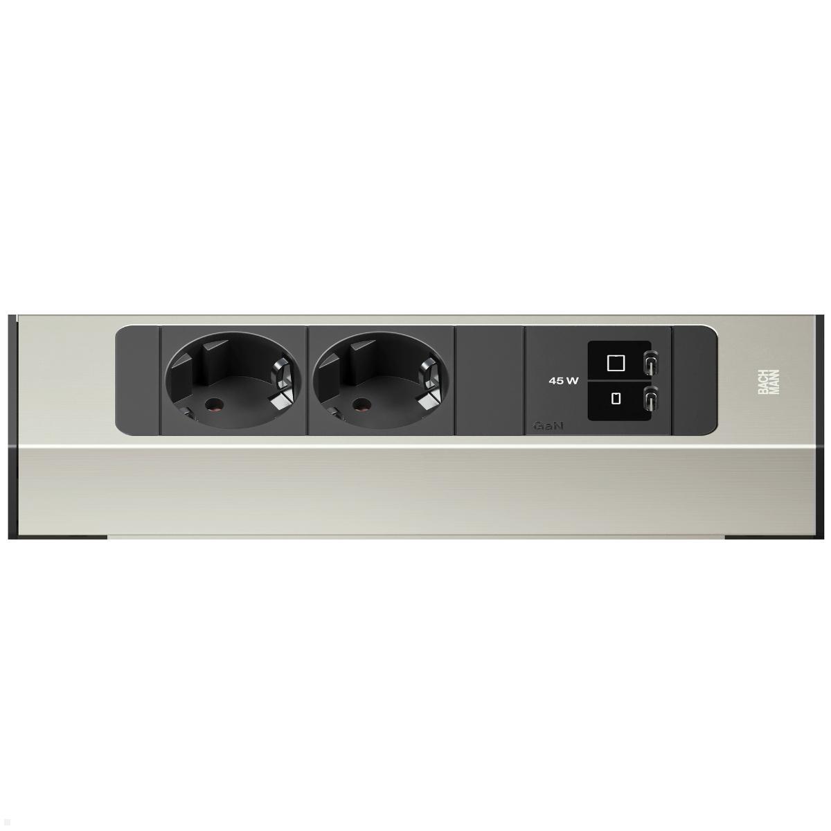 Bachmann CASIA 2 2x Steckdose 1x USB C/C 45W, 2m Zuleitung (BM0023172), Edelstahl Optik, Nischenmontage