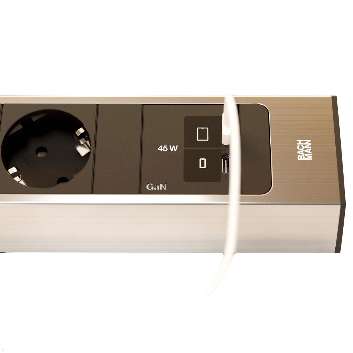 Bachmann CASIA 2 2x Steckdose 1x USB C/C 45W, 2m Zuleitung (BM0023172), Edelstahl Optik, USB C/C 45W Charger