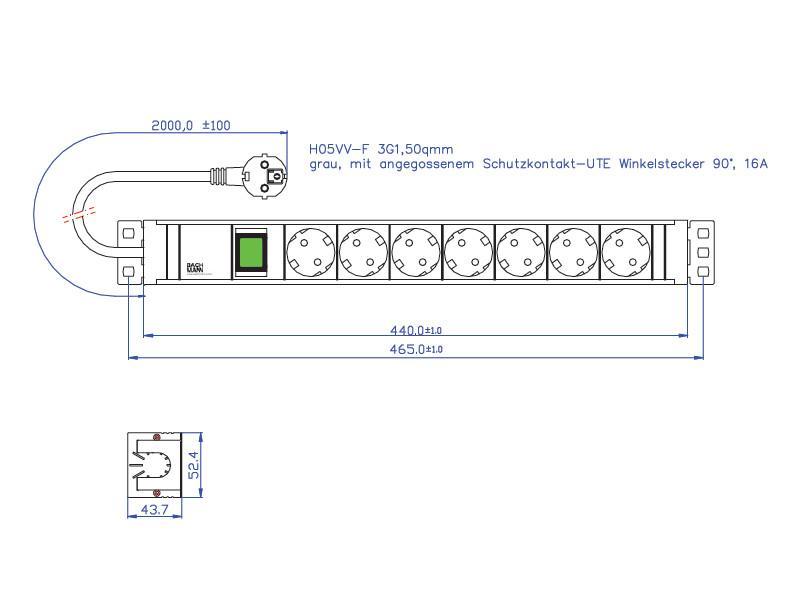 Bachmann IT PDU 19Zoll Steckdosenleiste 7x Steckdose 1x Schalter (333.600) Maße Bachmann IT PDU 19Zoll Steckdosenleiste 7x Steckdose 1x Schalter (333.600) Maße