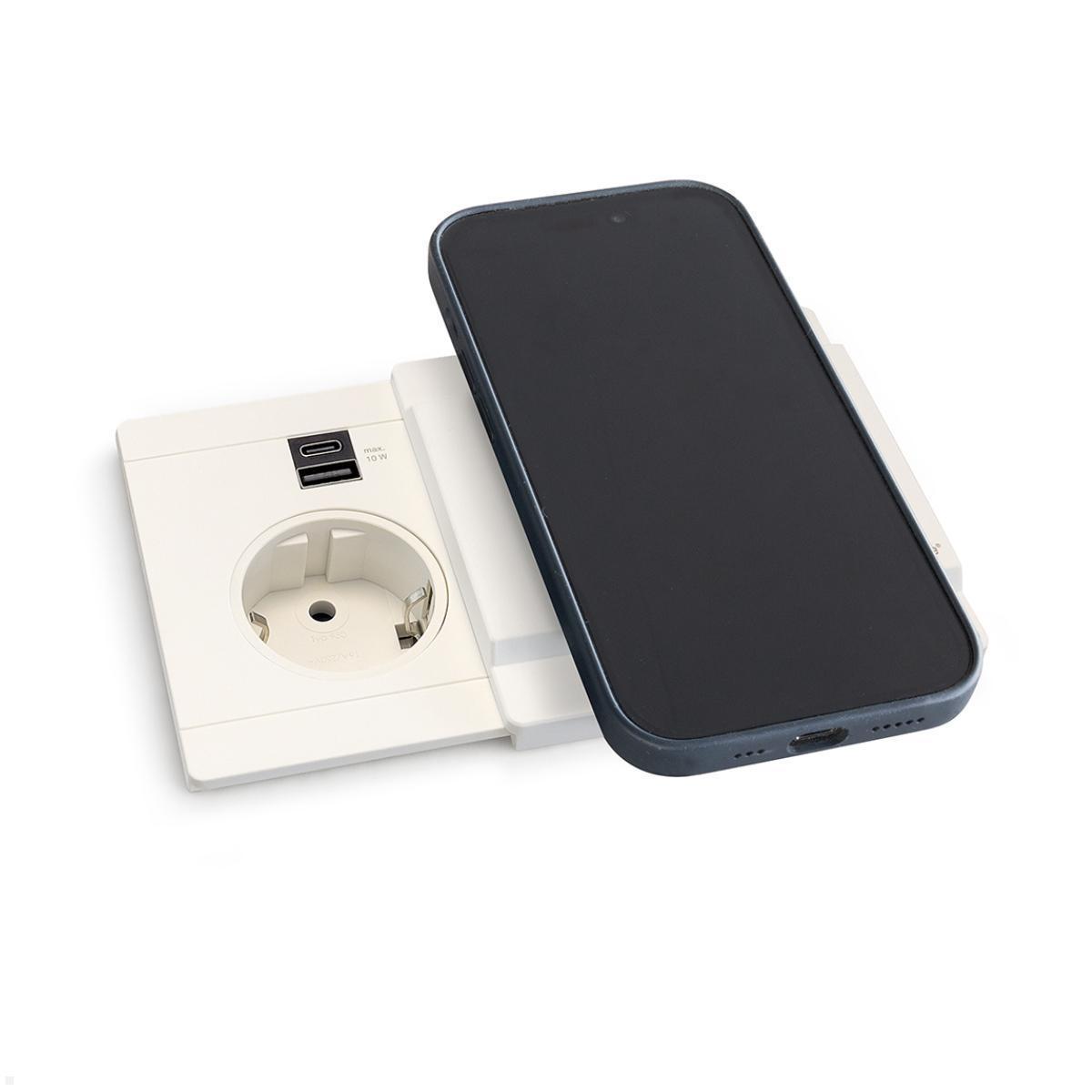 EVOline Schiebedeckel mit magnetischer Qi Ladefunktion für Circle80 USB 10W, weiß, Smartphone Ladestation