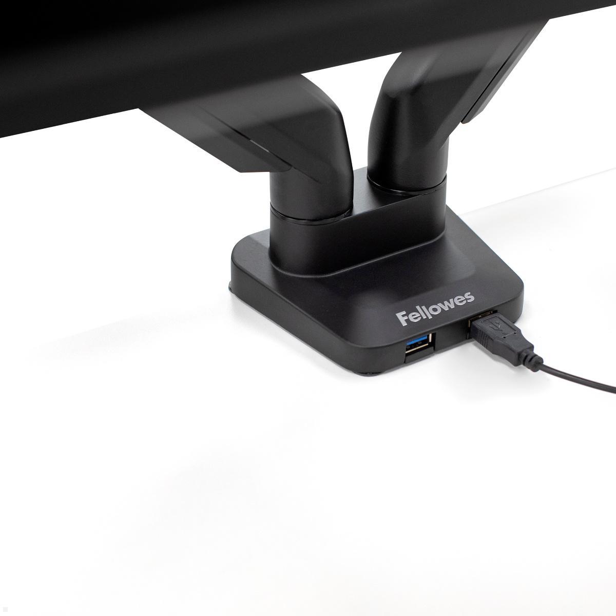 Fellowes Monitorarm Platinum für 2 Monitore nebeneinander, Detailansicht USB Anschluss