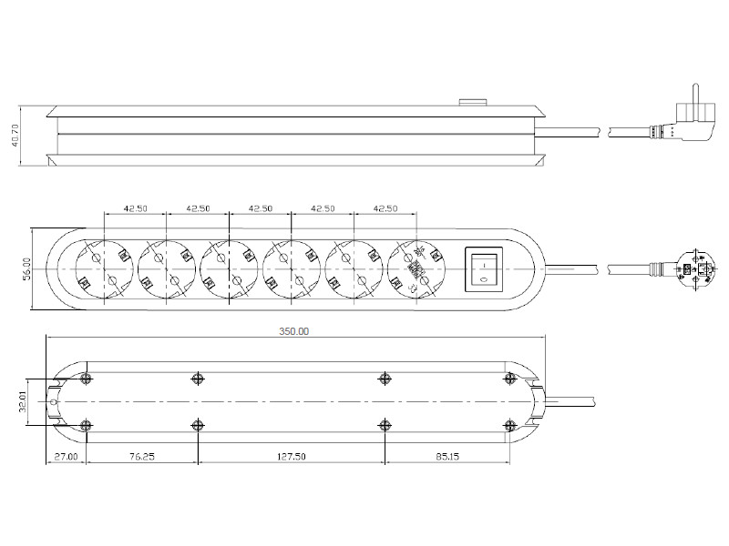 Bachmann SMART 6x Steckdose 1x Schalter Zuleitung 1,5m 381.450K Maße Bachmann SMART 6x Steckdose 1x Schalter Zuleitung 1,5m 381.450K Maße