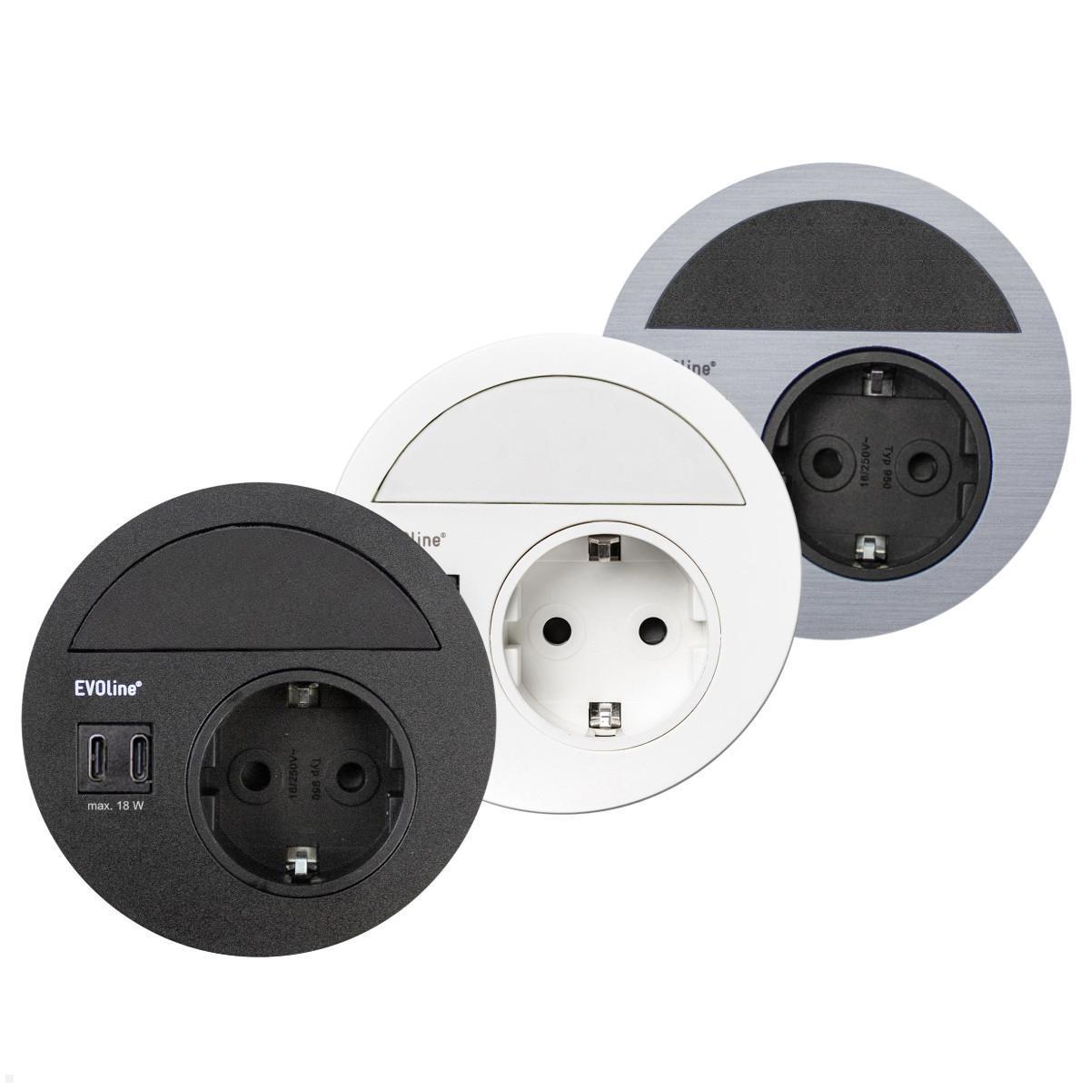 EVOline Circle80 Einbausteckdose mit USB-Charger C/C geschlossen, Farbauswahl