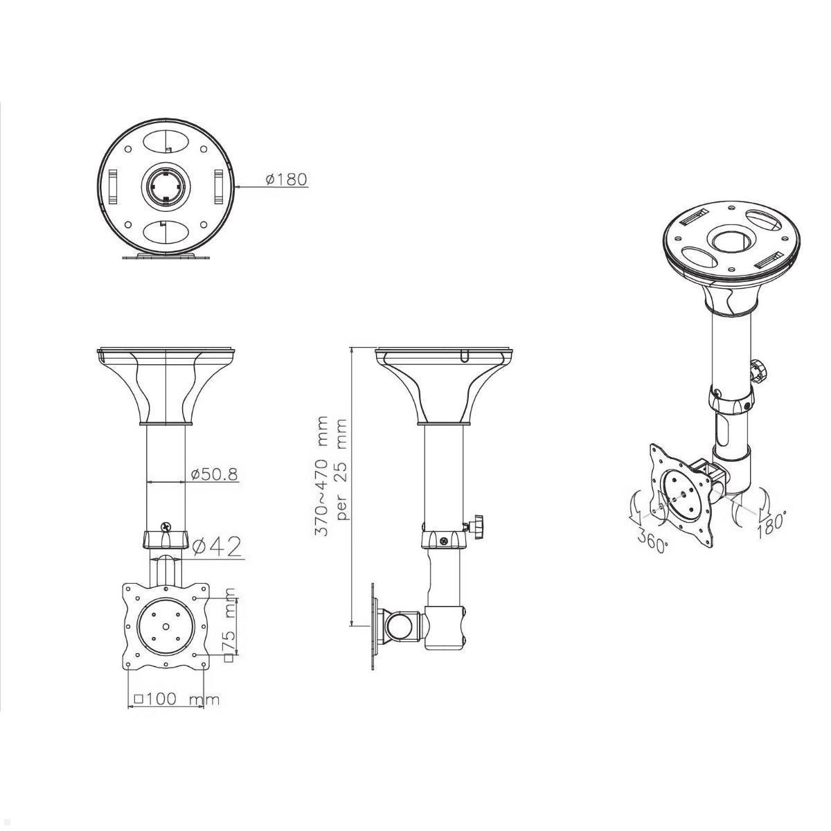 Neomounts FPMA-C025 neigbare Monitor Deckenhalterung, silber, Zeichnung Maße Neomounts FPMA-C025 neigbare Monitor Deckenhalterung, silber, Zeichnung Maße
