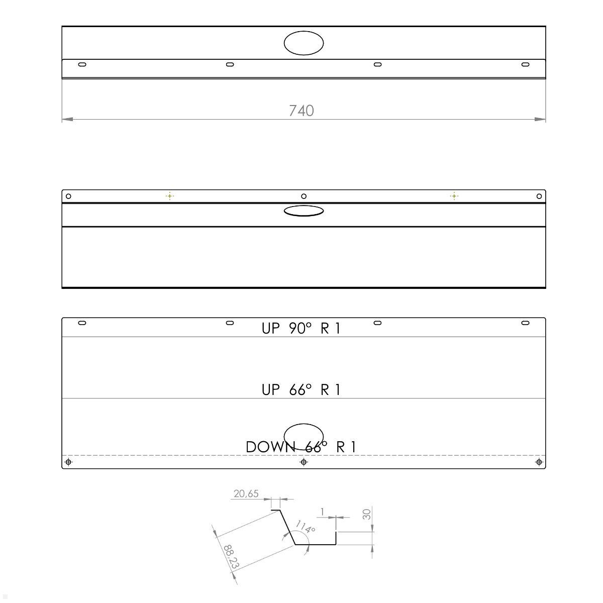 TecLines TKK005S Kabelkanal Schreibtisch 74 cm, silber, technische Zeichnung TecLines TKK005S Kabelkanal Schreibtisch 74 cm, silber, technische Zeichnung