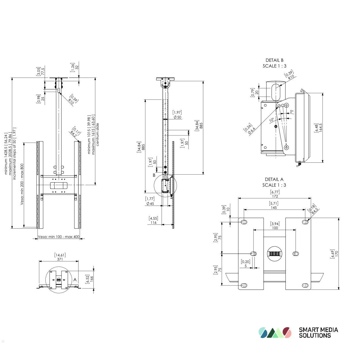 SMS Func Ceiling P Monitor Deckenhalterung hoch, schwarz (02-116-1) technische Zeichnung SMS Func Ceiling P Monitor Deckenhalterung hoch, schwarz (02-116-1) technische Zeichnung