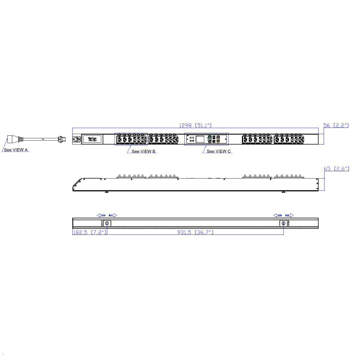 Legrand Raritan iX Rack-PDU 0U mit 12xC13 / 12xCx, 1-phasig 100-240V 16A, Input Metered/Switched (PX4-23A8C-C8E7A0), PDU 100-240V 16A