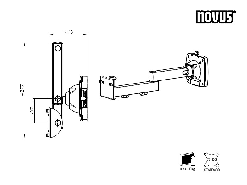 Novus TSS SlatWall Monitor Halter, schwenkbar (964+0119+014) technische Zeichnung Novus TSS SlatWall Monitor Halter, schwenkbar (964+0119+014) technische Zeichnung