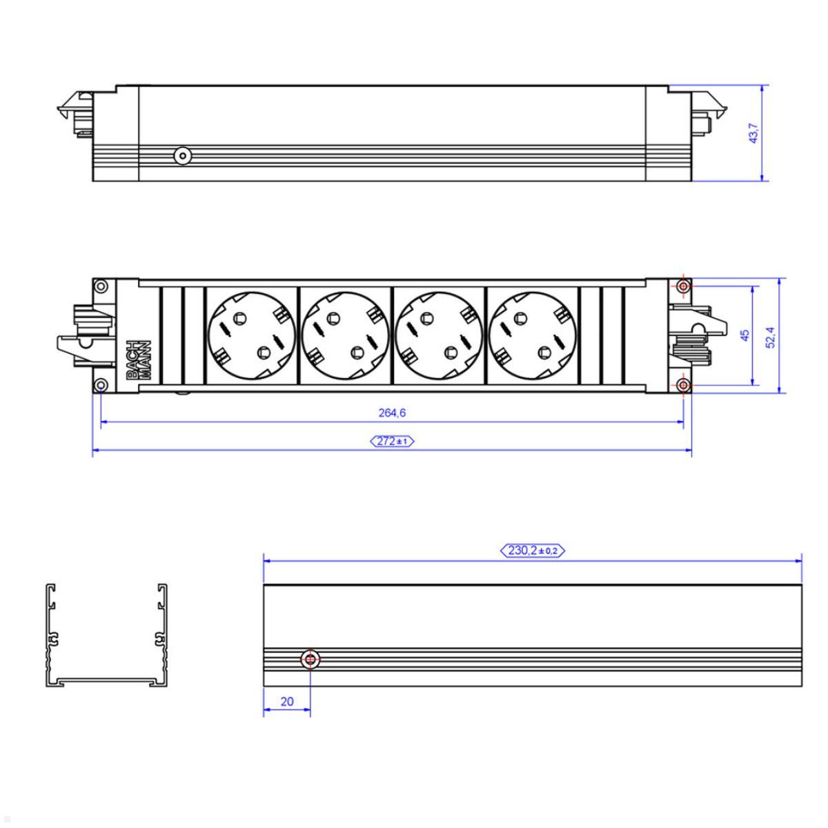 Bachmann STEP ALU 4x CEE7/3 KS GST18i3 (906.18802), Maße